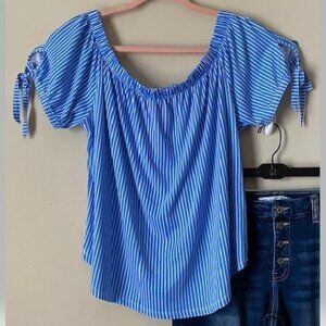 H&M Blue Striped Tie Sleeve Top